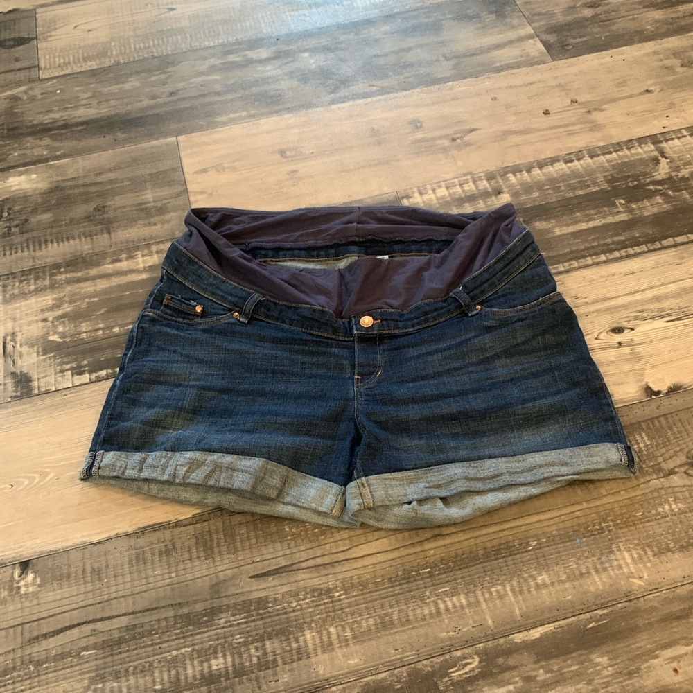 Maternity Blue Jean Shorts with Rolled Hems